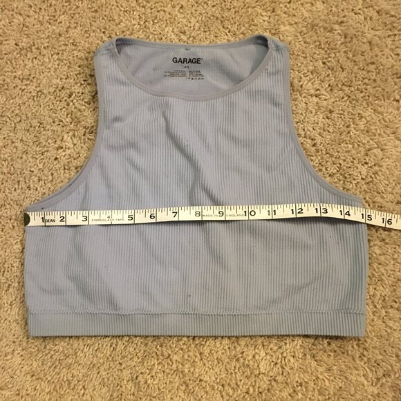 Garage Athletic High Neck Pale Blue Ribbed Cropped Bra Top - Picture 7 of 9